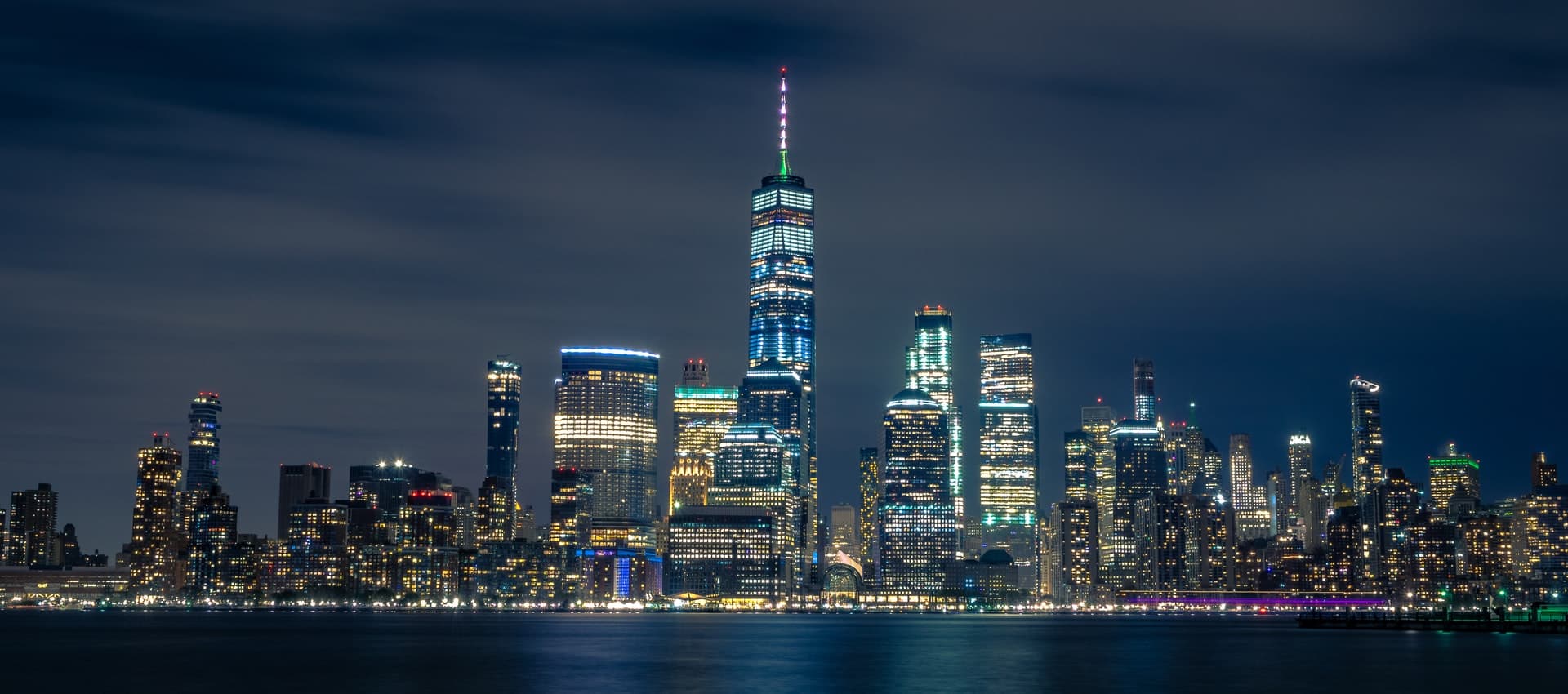 Lower Manhattan skyline at night